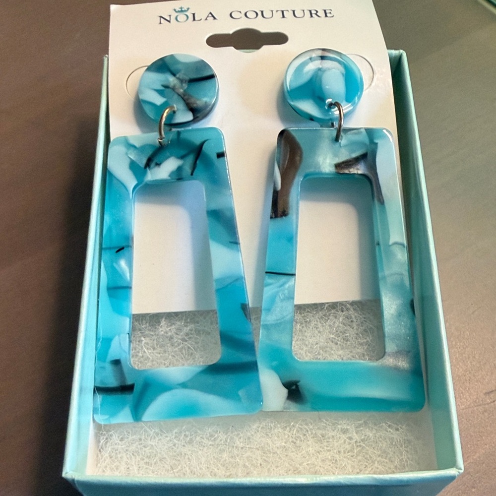 NOLA COUTURE Turquoise Marble Geometric Dangle Earrings